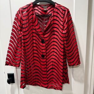 Multiples semi-sheer jacket in red faux leather, size M